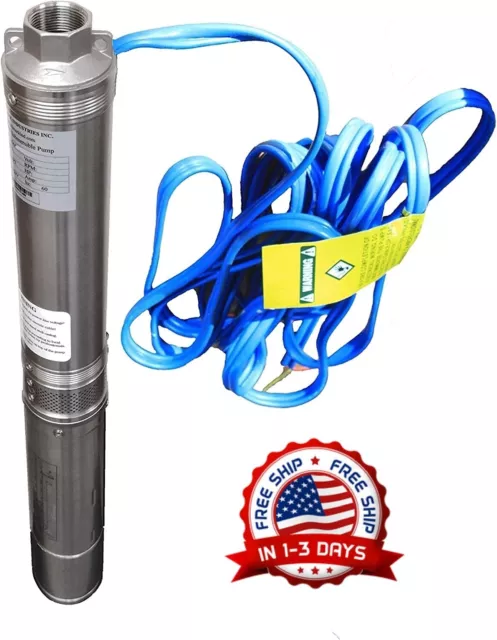 Bomba De Agua 1 HP Sumergible Para Pozo Acero Inoxidable 207 FT 33 GPM 110V 60Hz