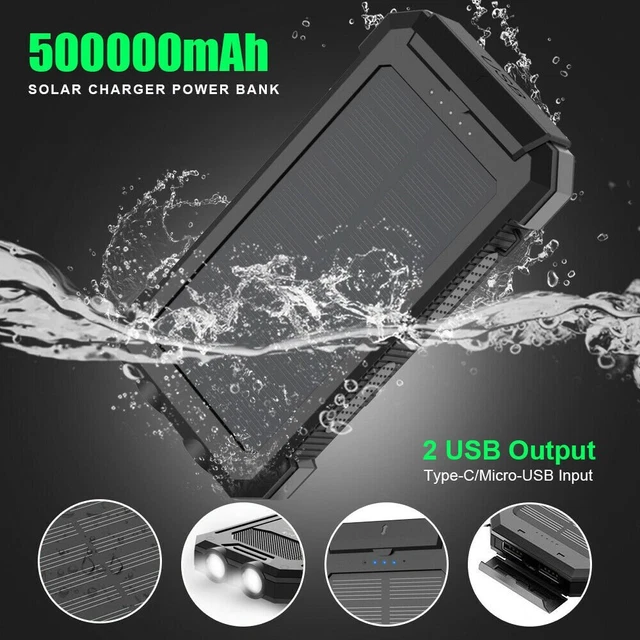 500000mAh Dual USB External Solar Power Bank LED Battery Charger for Cell Phone