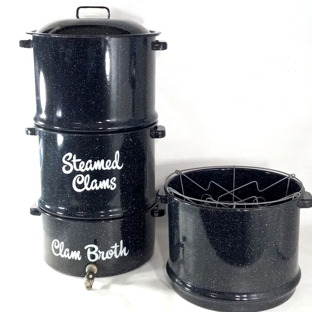 VTG 3TIER 4PC Seafood Clam Steamer Pot with Broth Spigot Speckled