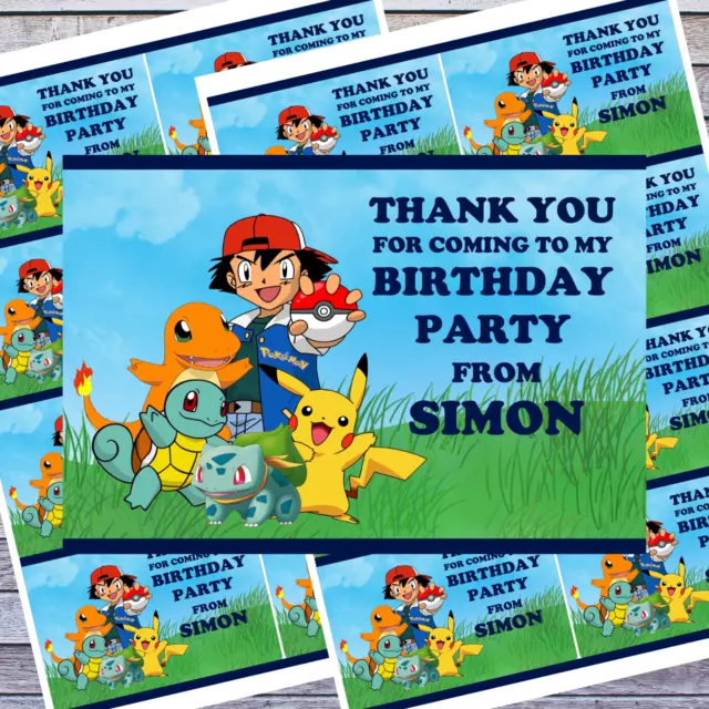 * POKÉMON BIRTHDAY PARTY BAG THANK YOU STICKERS personalised any name x16