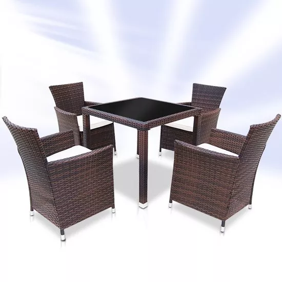 5Pc Rattan Garden Furniture Dining Table And 4 Chairs Dining Set Outdoor Patio