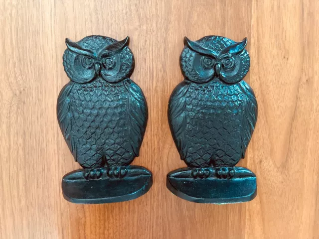 Vintage Cast Iron Owl Bookend Black Set Of 2
