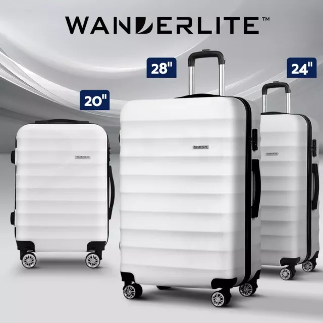 Wanderlite 3pcs Luggage Trolley Travel Suitcase Set TSA Hard Shell Case Strap