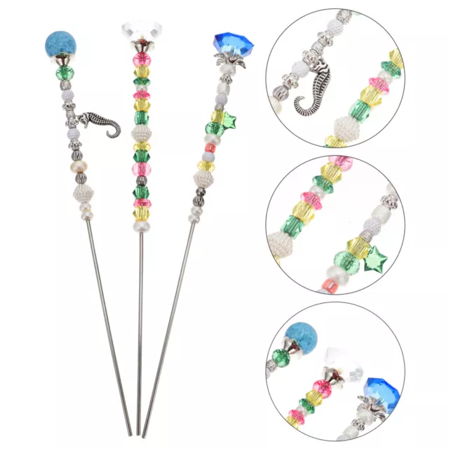 3pcs Fairy Beaded Garden Stakes with Glass Insert for Outdoor Decor