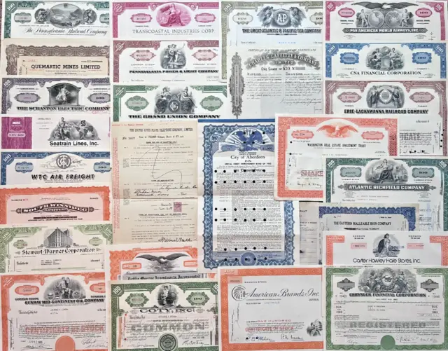 Collection lot of 26 stock and bond certificates