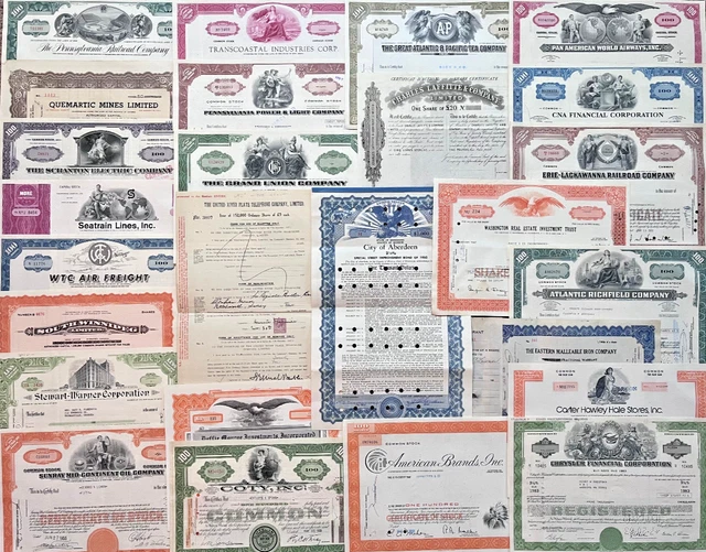 Collection lot of 26 stock and bond certificates