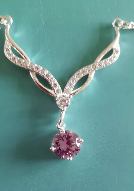 Vintage Silver and Marcasite Necklace with Amethyst Stone 2