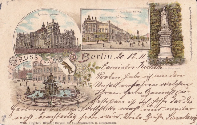 AK Litho color Gruss aus Berlin 4 Motive vor 1906 gel. 1911