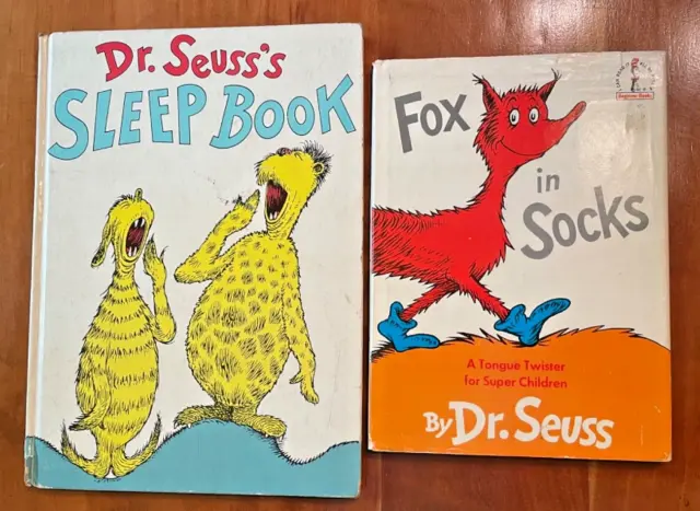 LOOK READ BID! 2 DR SEUSS Vintage Books FOX IN SOCKS 1965 w DJ & SLEEP BOOK 1962