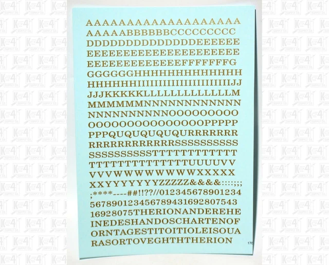 K4 Supply HO Scale Water Slide Decals - 1/8 Inch Yellow Bold Gothic Letter Alphabet