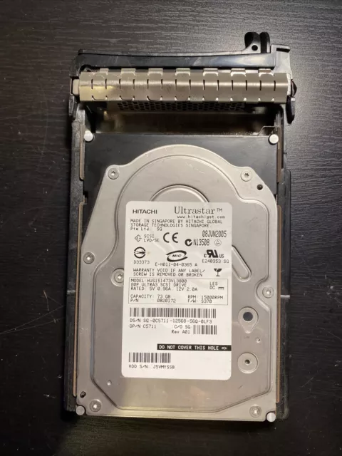 HITACHI ULTRASTAR HUS151473VL3800  73GB 80P SCIS Hard Drive - Untested-