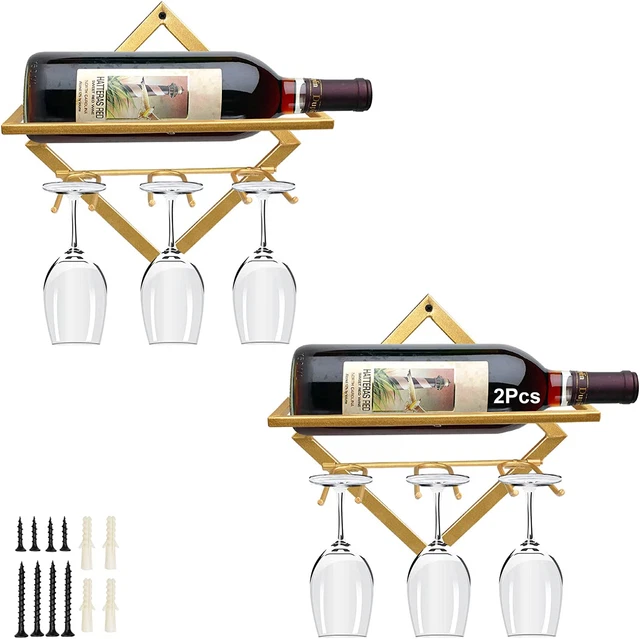 2Pcs Metal Wall Mounted Wine Holder Stemware Glass Rack, Upgrade Collapsible Han