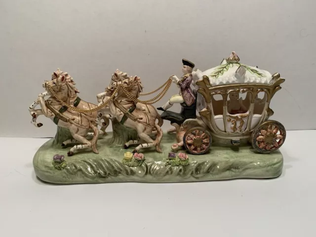 Vintage Capodimonte Porcelain 4 Horse Drawn Carriage w/ Driver and Lady - Lovely