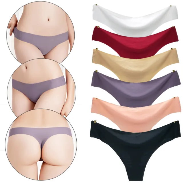 6 Pack Womens Seamless Ice Silk Thongs Bikini Panties Briefs Underwear Lingerie