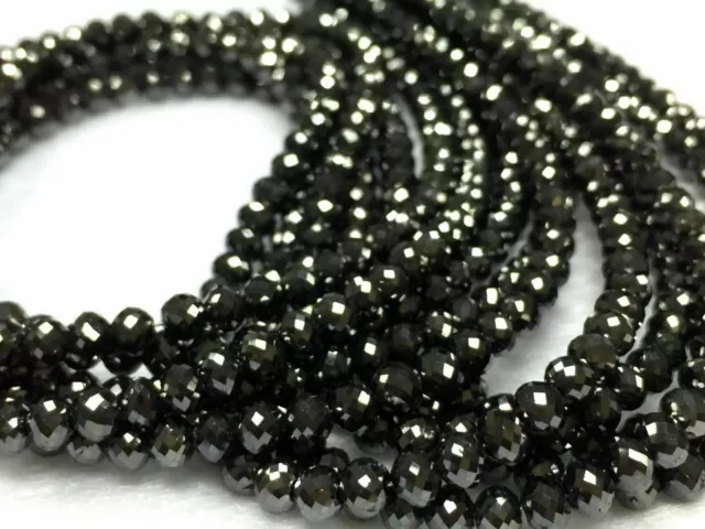 5 mm Natural Black Diamond Beads Necklace 28 Inches Certified 160 ct Certificate