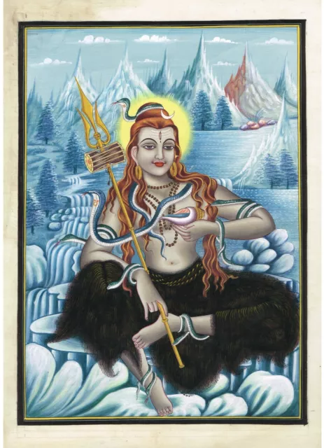 Lord Shiva Mano Pintura Miniatura Hindu Religioso Arte Sobre Seda Paño For Pared