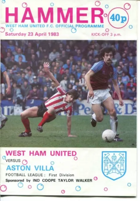 West Ham United vs Aston Villa Programme April 23 1983