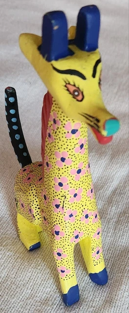 Oaxacan GIRAFFE Wooden Carved Carving Oaxaca Mexico Signed San Pedro Taviche