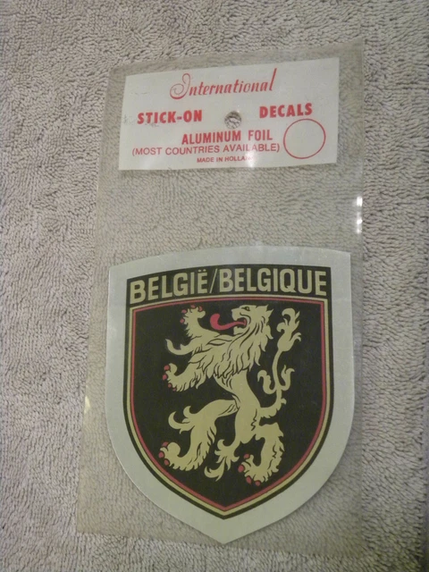 1960s BELGIE-BELGIQUE-Belgium Int'l Aluminum Foil Stick-On Decal NOS-Crest-EB110