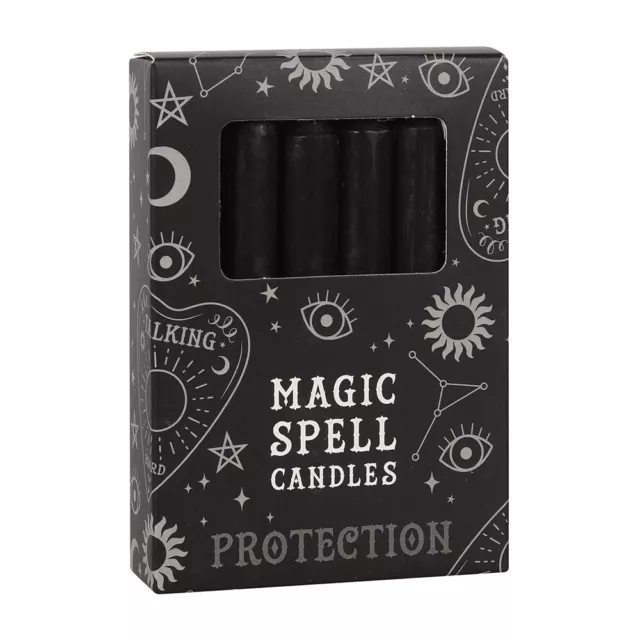 Set of 12 Black 'Protection' Spell Candles