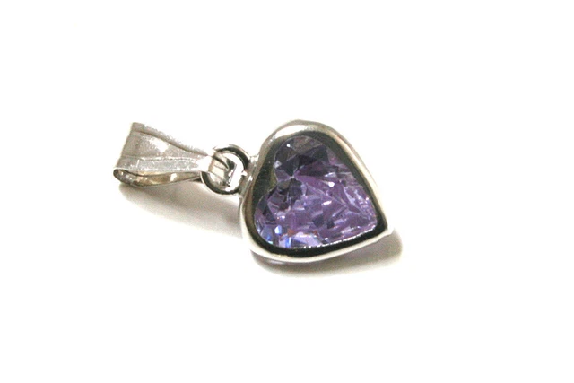 9ct White Gold CZ Pendant Lilac Heart necklace no chain Gift Boxed Made in UK