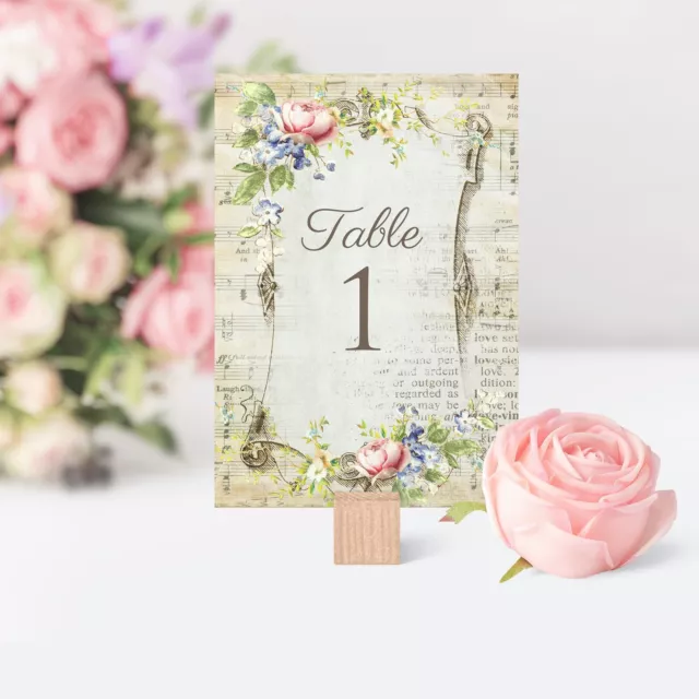 Vintage Style Wedding Table Numbers Names Cards - Shabby Chic Flower Frame