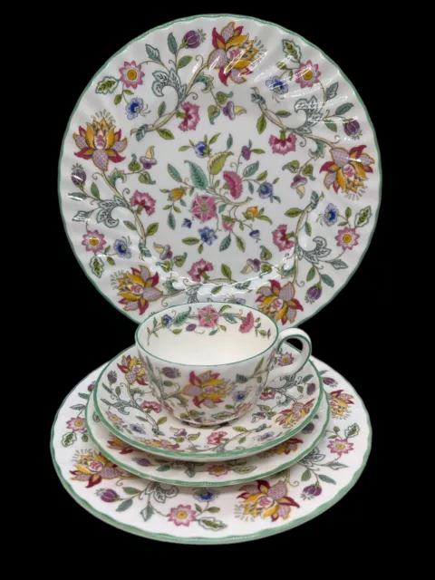 EUC 5pc Minton Haddon Hall Chintz w Green Trim & Swirl Place Setting B-1451