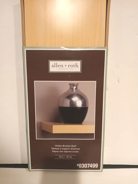 NEW 307499 ALLEN + ROTH HIDDEN BRACKET SHELF Light Oak Finish!  18" X 8" X 1.25"