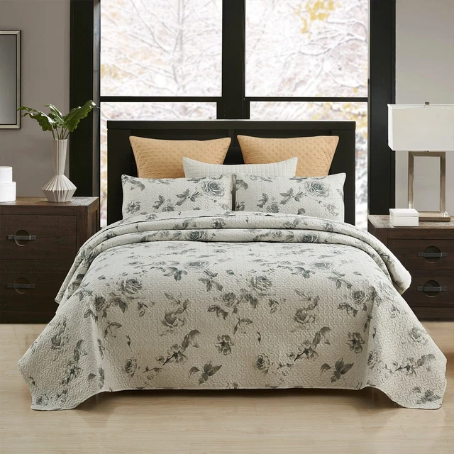 Queen Quilt Set, 3-Piece Quilt Sets with 2 Pillow Shams - Boho Reversible Soft a