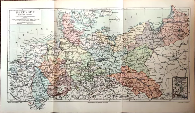 +Preussen+ historische Landkarte 1895 +Ostpreußen, Schlesien ,Posen, Pommern+