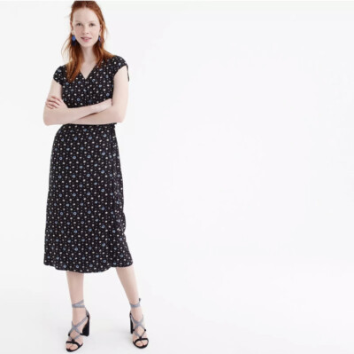NWT J.Crew Mercantile easy wrap dress in blue & white daisies Black SZ M J4255