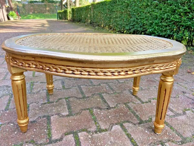 Vintage Charm: 1950's French Louis XVI Style Beech Coffee Table with Cane Top