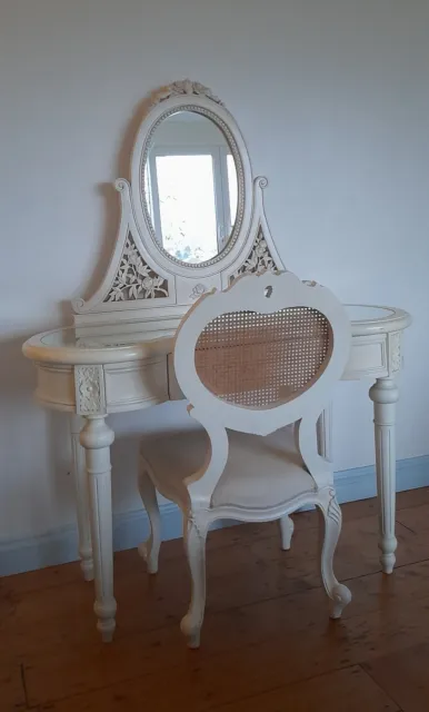 Olympus French Louis Style Vintage Dressing Table & Matching Rattan Back Chair