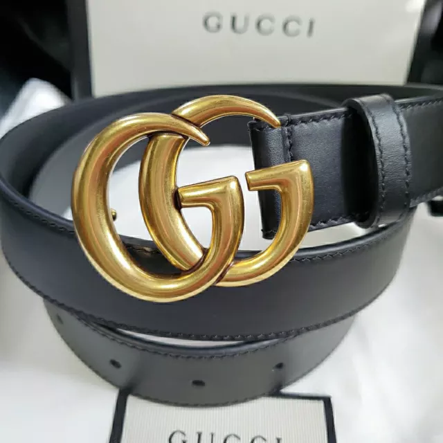 Skinny Leather Gucci Belt 1" Width Gold GG 85cm Womens