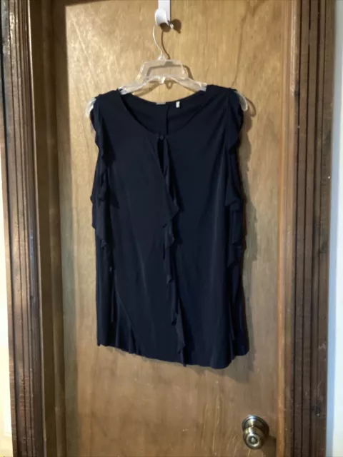 Elie Tahari Medium Navy Blue Ruffled Rayon Blouse Sleeveless EUC