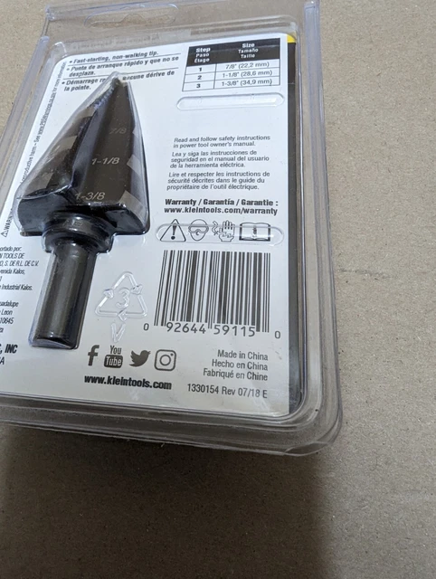 Klein Tools KTSB15 Step Drill Bit #15   7/8", 1-1/8", 1-3/8" NEW 5