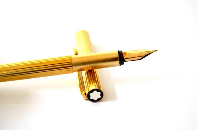 MONTBLANC NOBLESSE GOLD PLATED FOUNTAIN PEN , F-FINE 14C GOLD NIB , GERMANY 70s