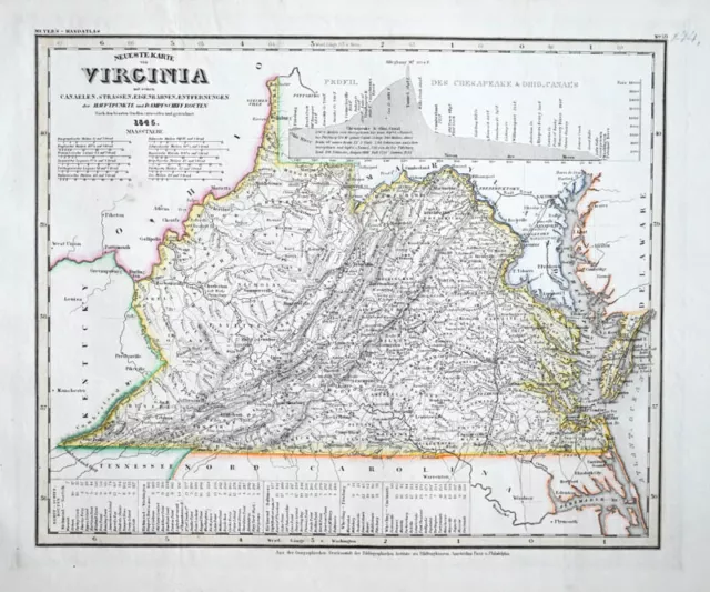 1845 America USA Virginia Engraved Map Hand-Coloured in Outline Neueste Karte