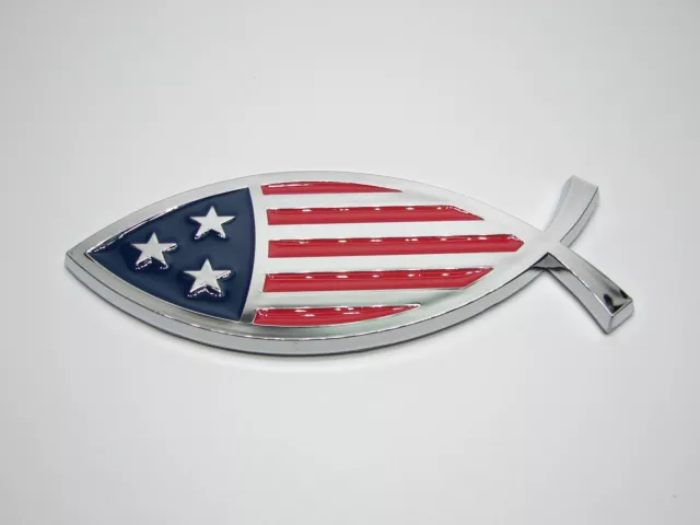 AMERICAN FLAG CHRISTIAN JESUS FISH 3D EMBLEM DECAL STICKER FOR CARS The Ichthys