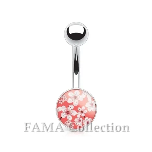 FAMA Design Print Clear Epoxy Coated Ball 316L Surgical Steel Navel Belly Ring