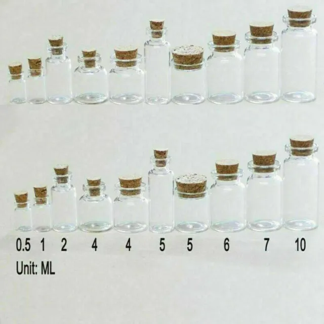 20/50/100Pcs Small Glass Bottles Corks Tiny Clear Vials Transparent 0.5ml-10ml