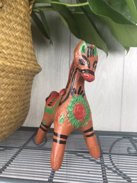 Clay Sculpted Handmade Mexican Folk Art Llama Alpaca Figure Redware Vintage
