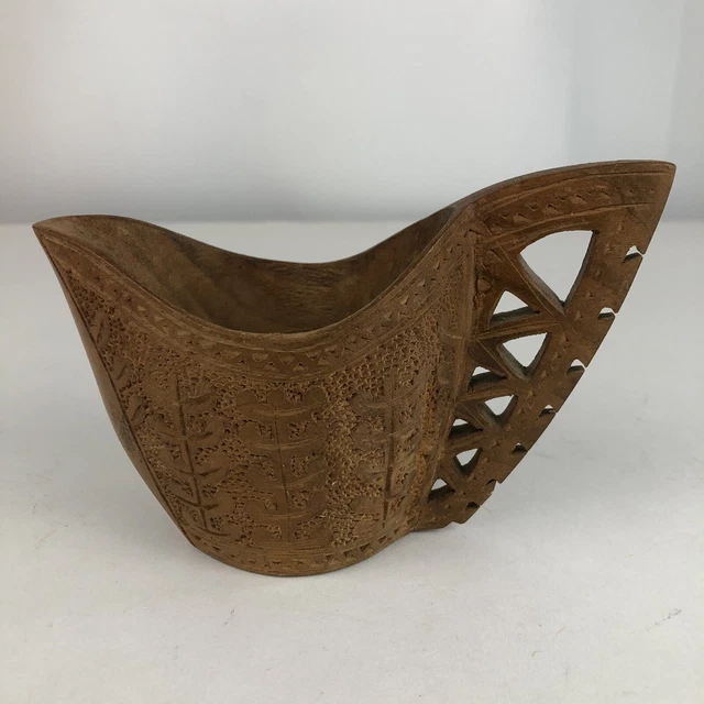 Vintage Yugoslavia Hand Carved Wooden Wedding Ceremonial Shepherd Cup Folk Art