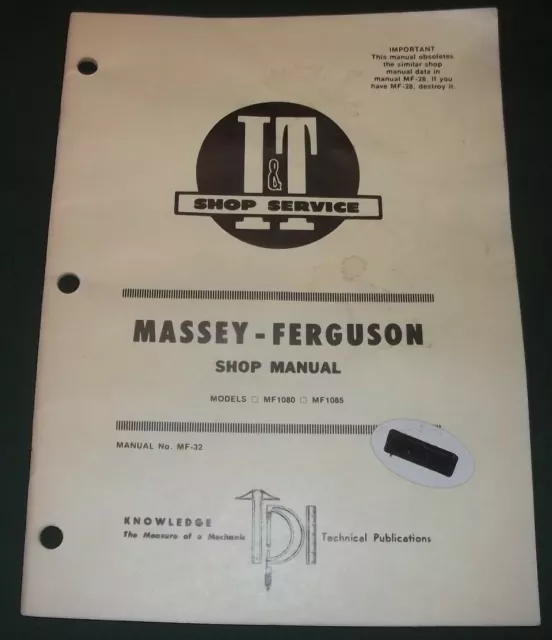 Workshop Massey Ferguson MF-1080 MF-1085 Trattore Servizio Negozio Repair Manual