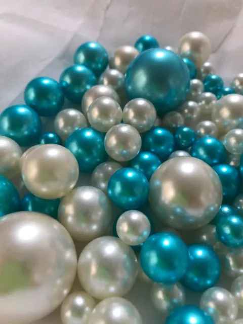 Floating Teal Blue Pearls, Centerpieces Decoration 80pc DIY Table Decor