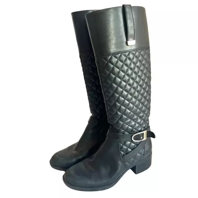 Bandolino Blushe Black Zipper Tall Boots Womens Size 6M Quilted Blk/Blk LE