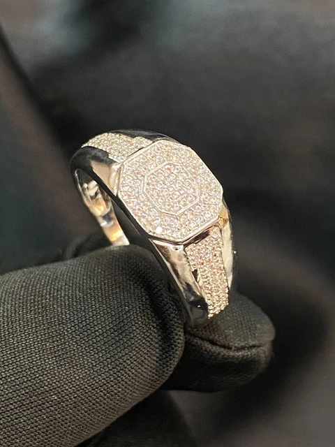 Classy 0.70 TCW Round Brilliant Cut Diamonds Men's Square Ring In 14K White Gold