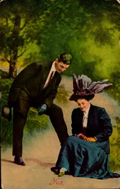 Postcard Romance Yes. Couple on Road 1910 Postmark