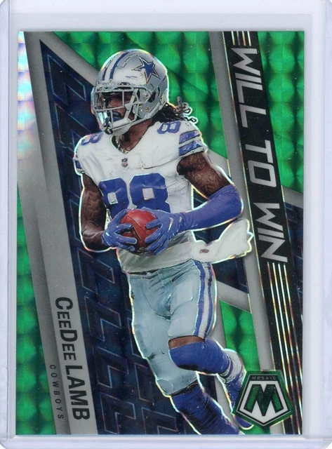 CeeDee Lamb 2022 Panini Mosaic Will To Win Green Mosaic Prizm WW-18 Cowboys