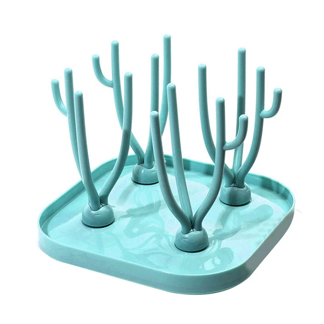 Estantes de secado de biberones para bebé soporte drenaje de limpieza de biberones (azul)